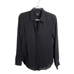 Theory Silk Black Button Up Long Sleeve Concealed Placket Shirt Size L